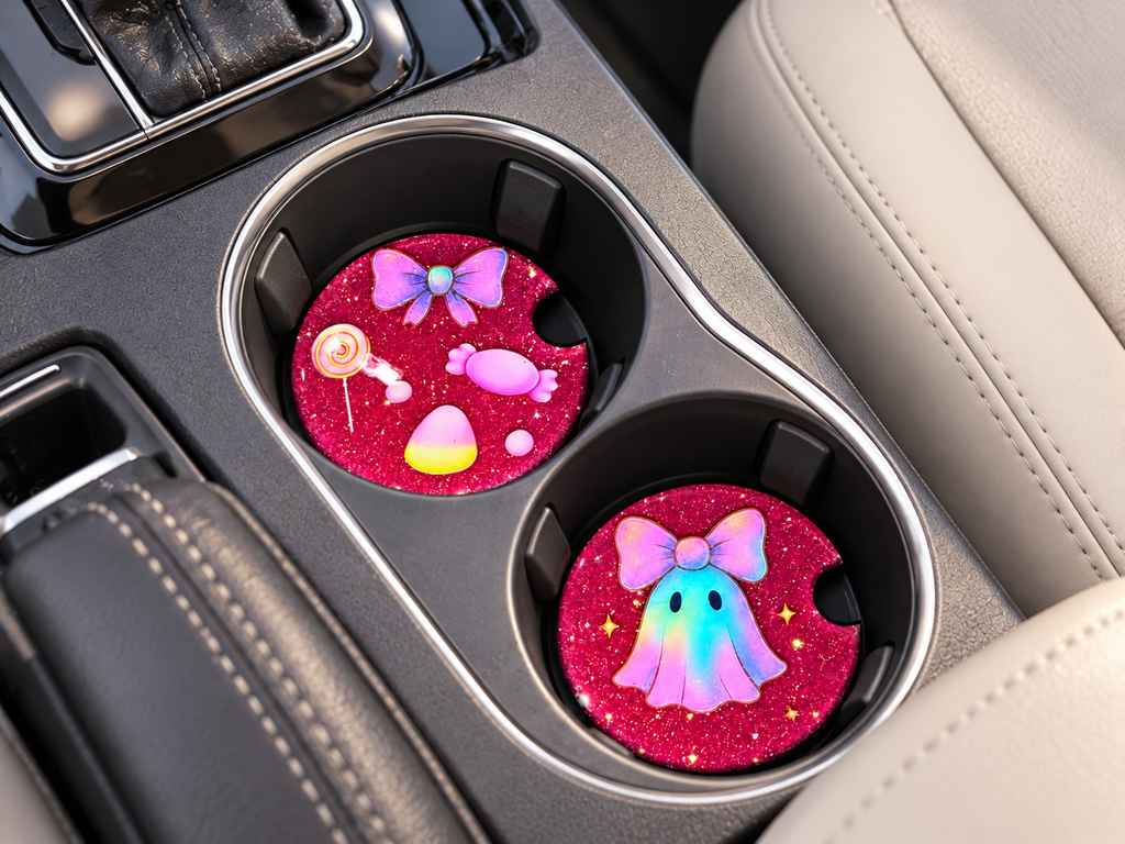 Pink Glitter Ghost Car Coasters