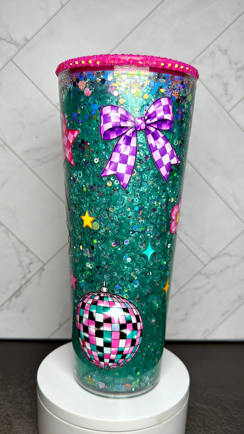 Teal Disco Waterfall Snowglobe Cup