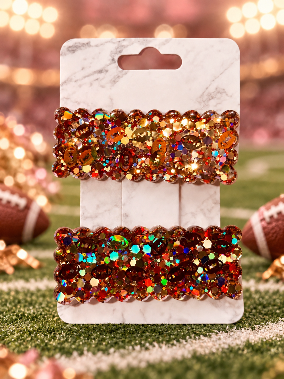 Football Glitter Hair Clips