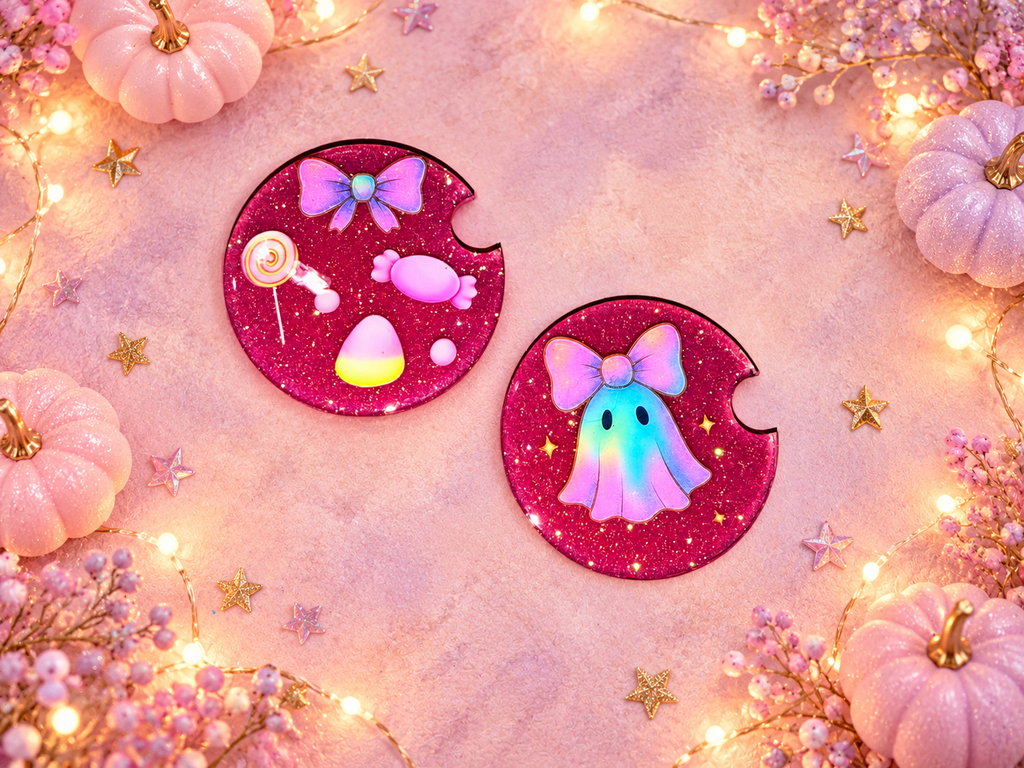 Pink Glitter Ghost Car Coasters