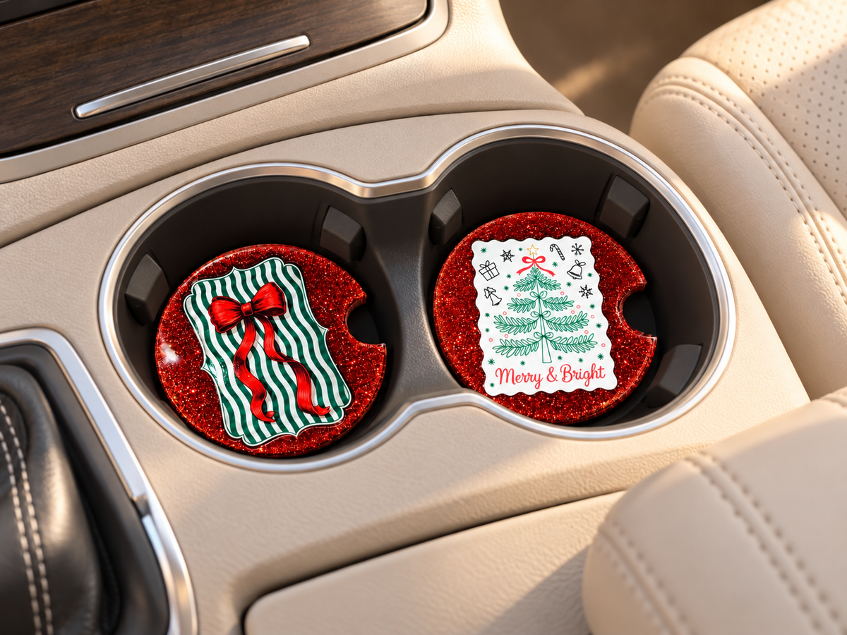 Merry and Bright Car Coasters