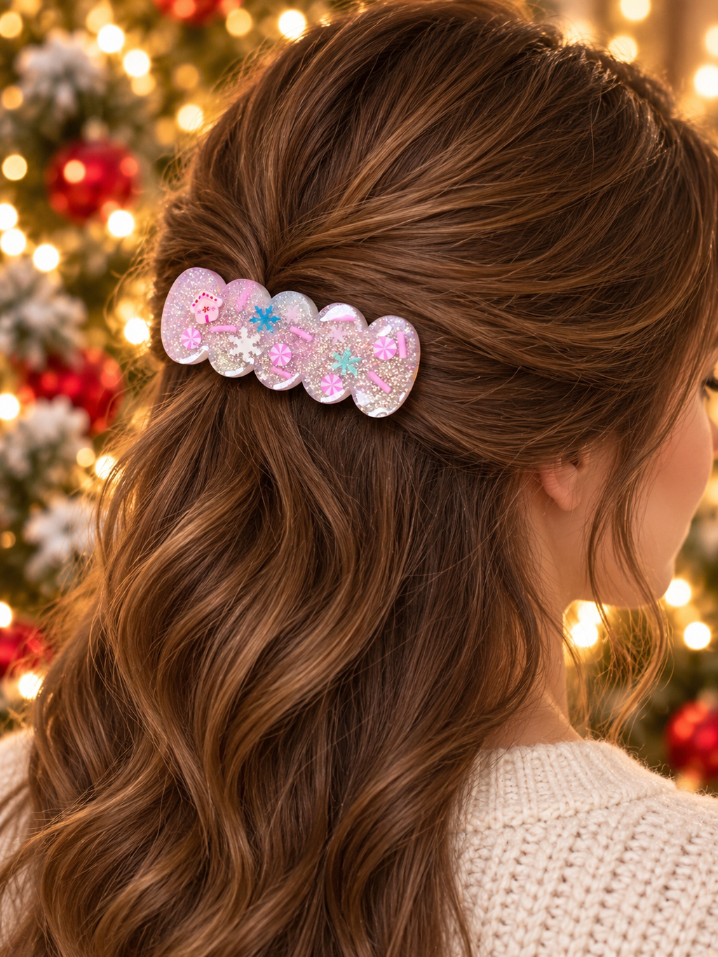 Peppermint Snowflake Hair Clips