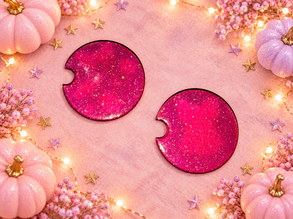 Pink Glitter Ghost Car Coasters