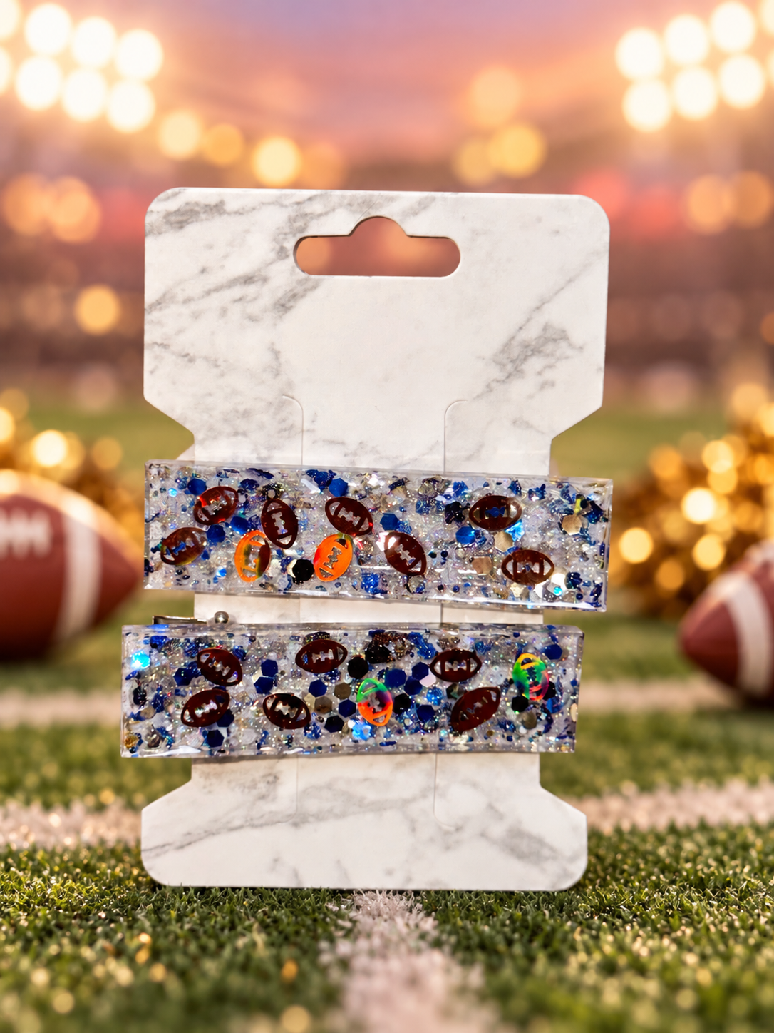 Football Glitter Hair Clips