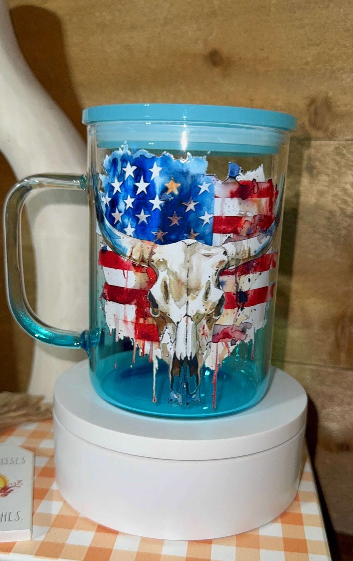 Patriotic Skull Glass Mug with Handle