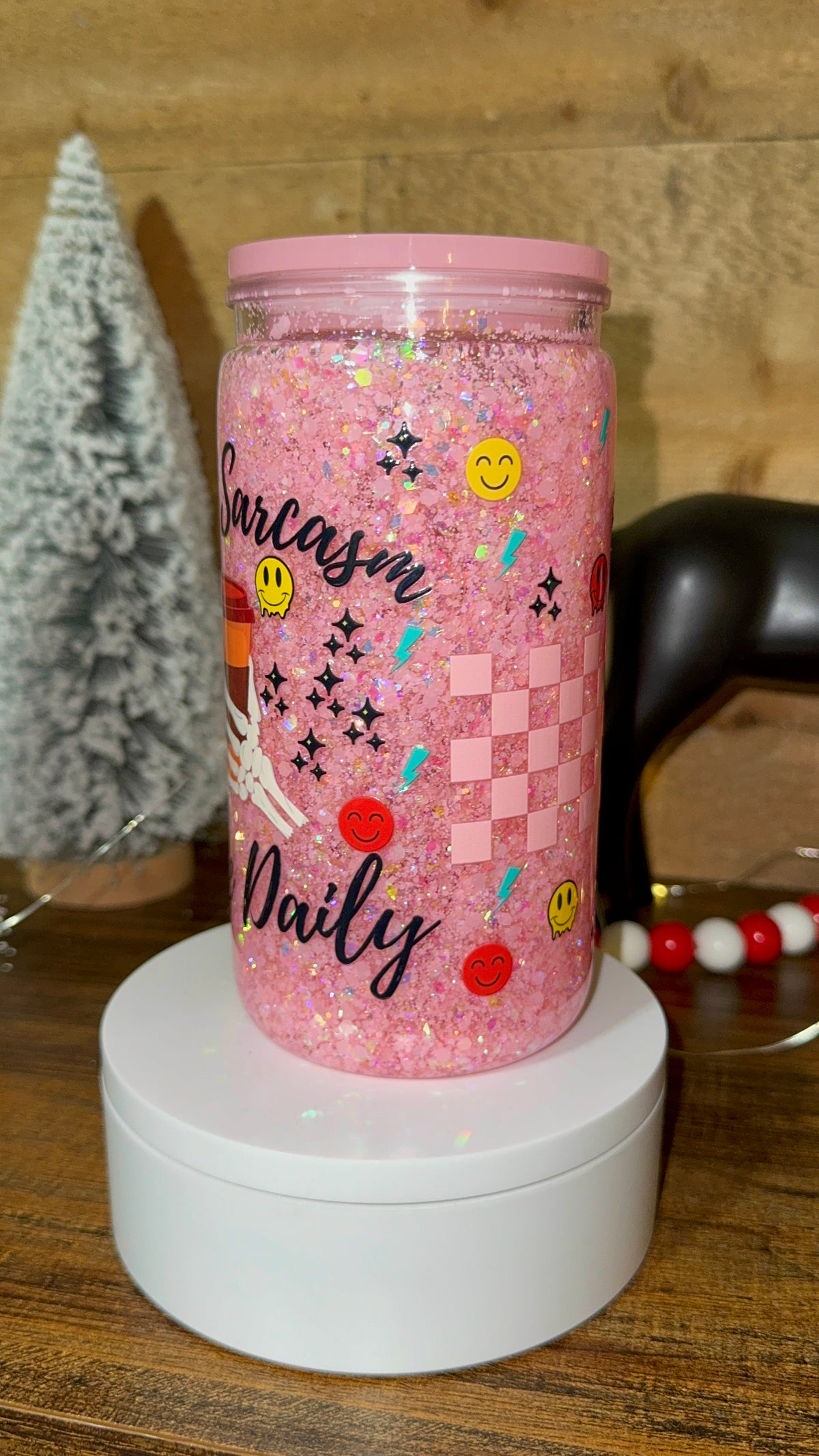 Pink Glitter “Fresh Sarcasm Served Daily” Snowglobe Cup