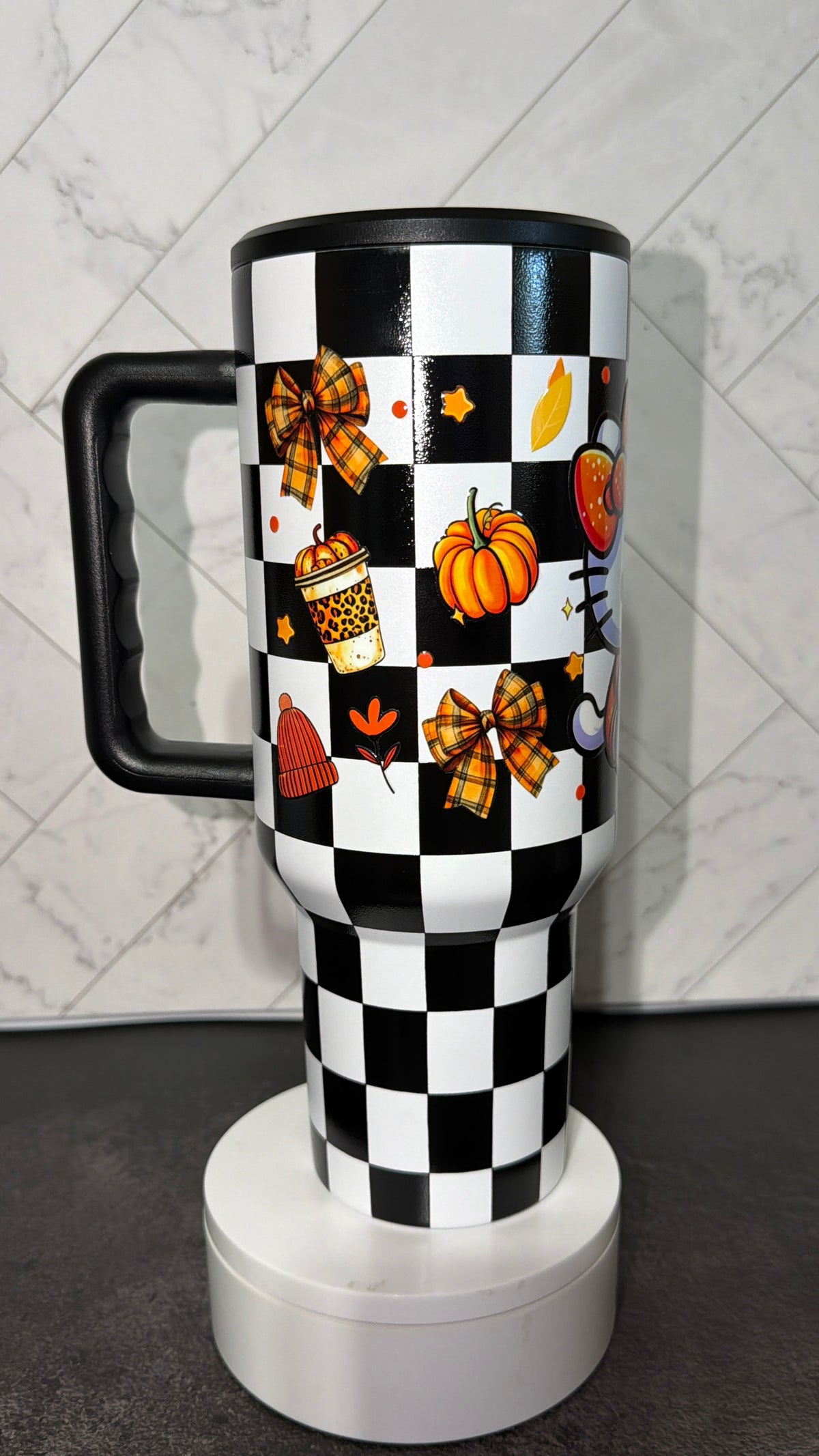 Pumpkin Spice Checkered Stainless Steel Tumbler