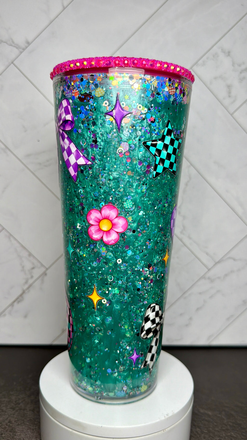 Teal Disco Waterfall Snowglobe Cup