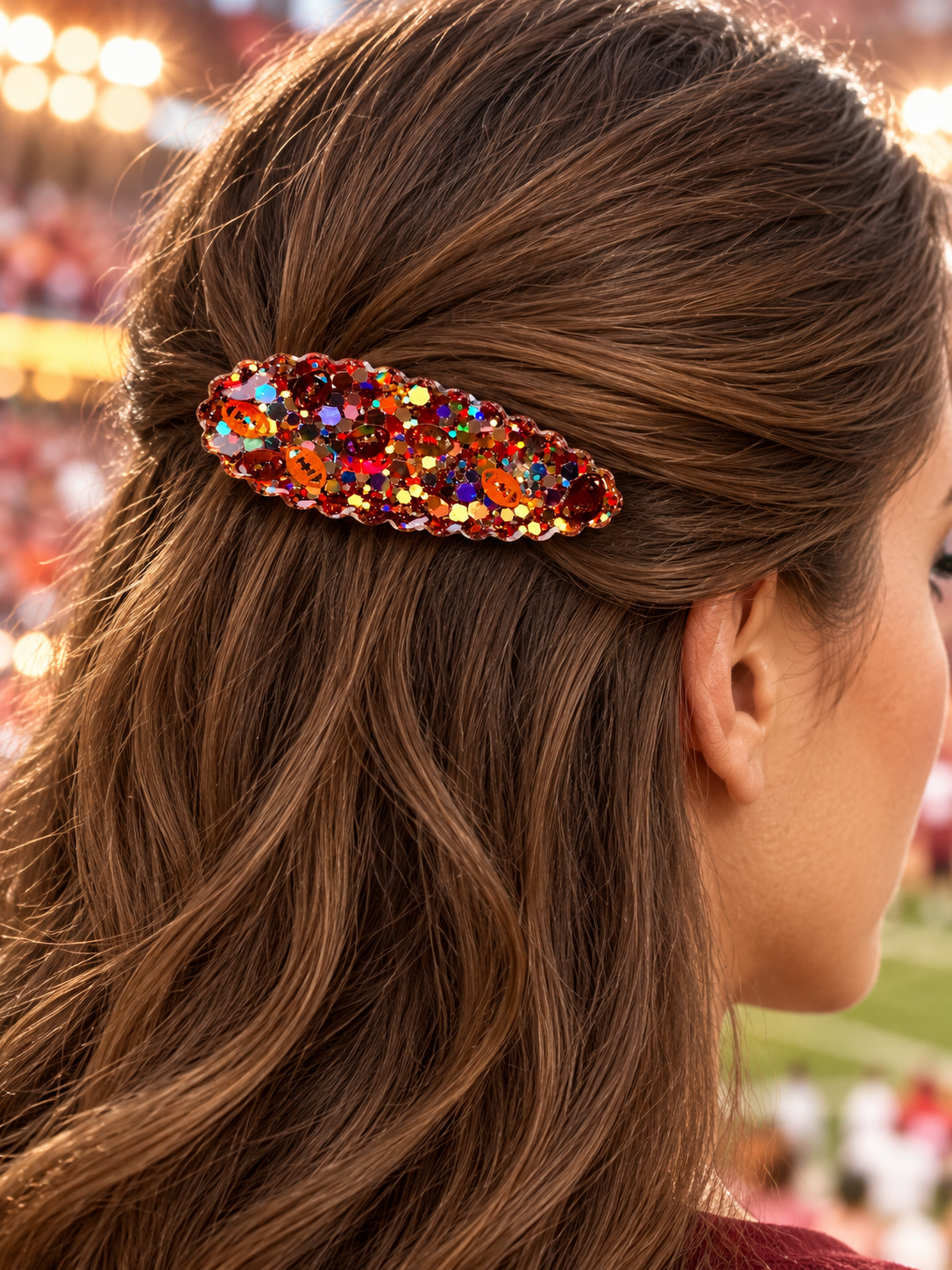 Red and Gold Football Hair Clips