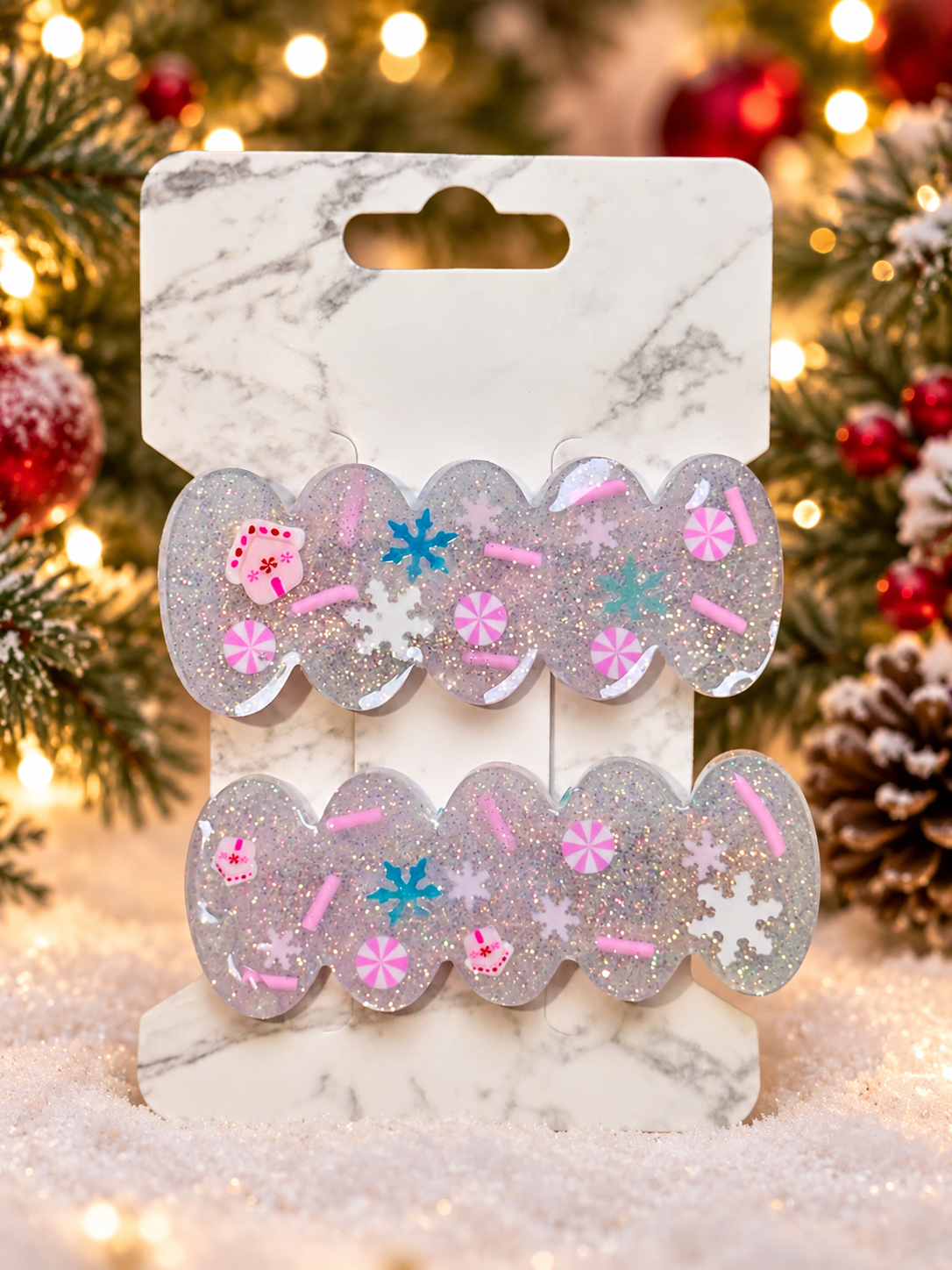 Peppermint Snowflake Hair Clips